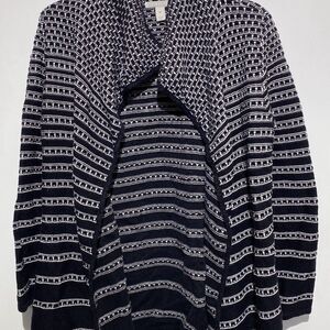 Dana Buchman Women's Black White Geometric Open Front Cardigan Sweater Medium‎